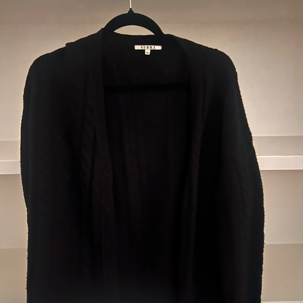 Serra Black Women's cable cardigan with fringe